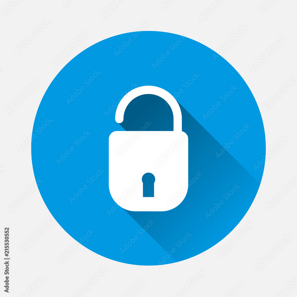 Open padlock vector icon. Symbol of reliability, safety with clothes with long shadow. Open padlock vector icon. Symbol of reliability, safety with clothes with long shadow.