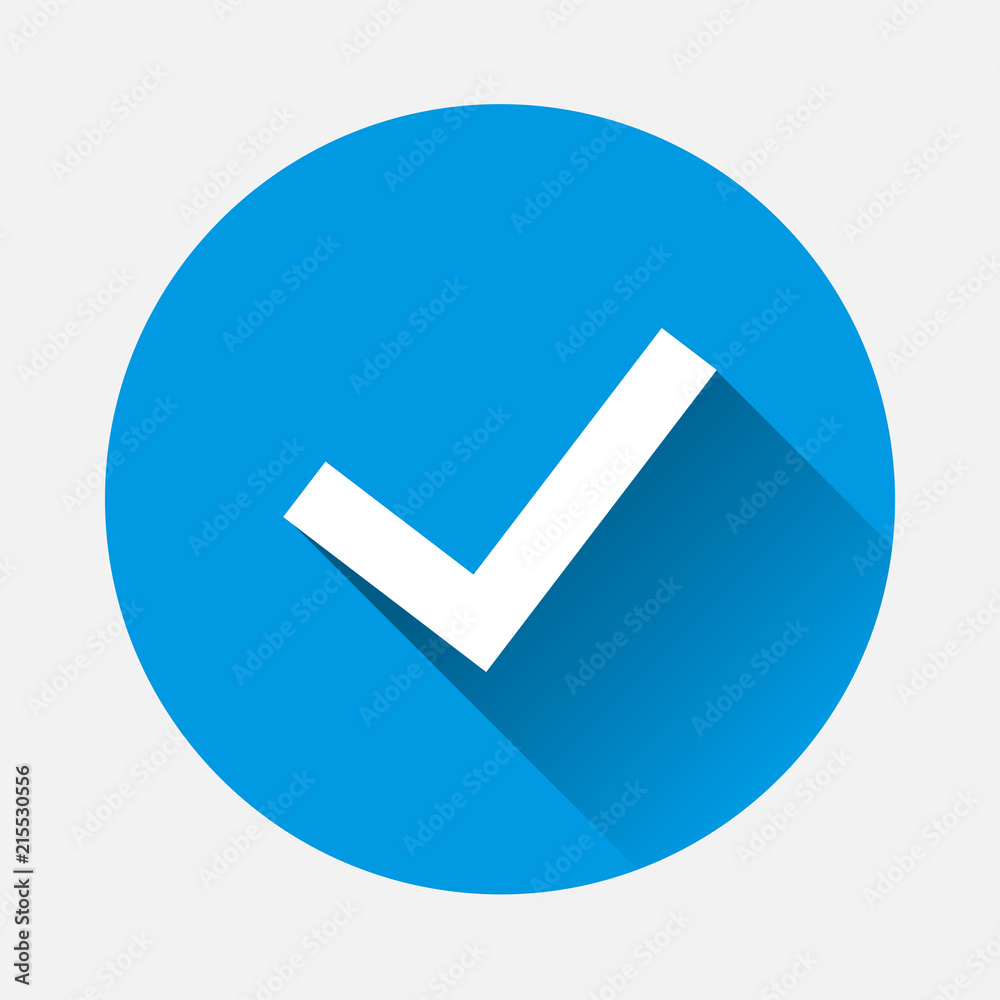 Сheck mark vector icon with clothes with long shadow. Check, ok symbol of confirmation and consent. Layers grouped for easy editing illustration. For your design. Сheck mark vector icon with clothes with long shadow. Check, ok symbol of confirmation and consent. Layers grouped for easy editing illustration. For your design.