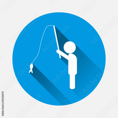 Fisherman vector icon  with long shadow. Designation of a place for catching fish. Layers grouped for easy editing illustration. For your design.