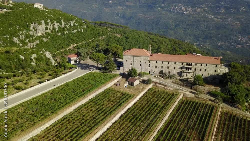 Drone over Batroun vineyards and monastery Drone over Batroun vineyards and monastery