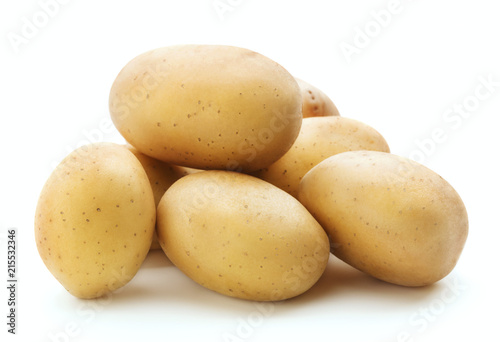 heap of raw potatoes isolated on white background