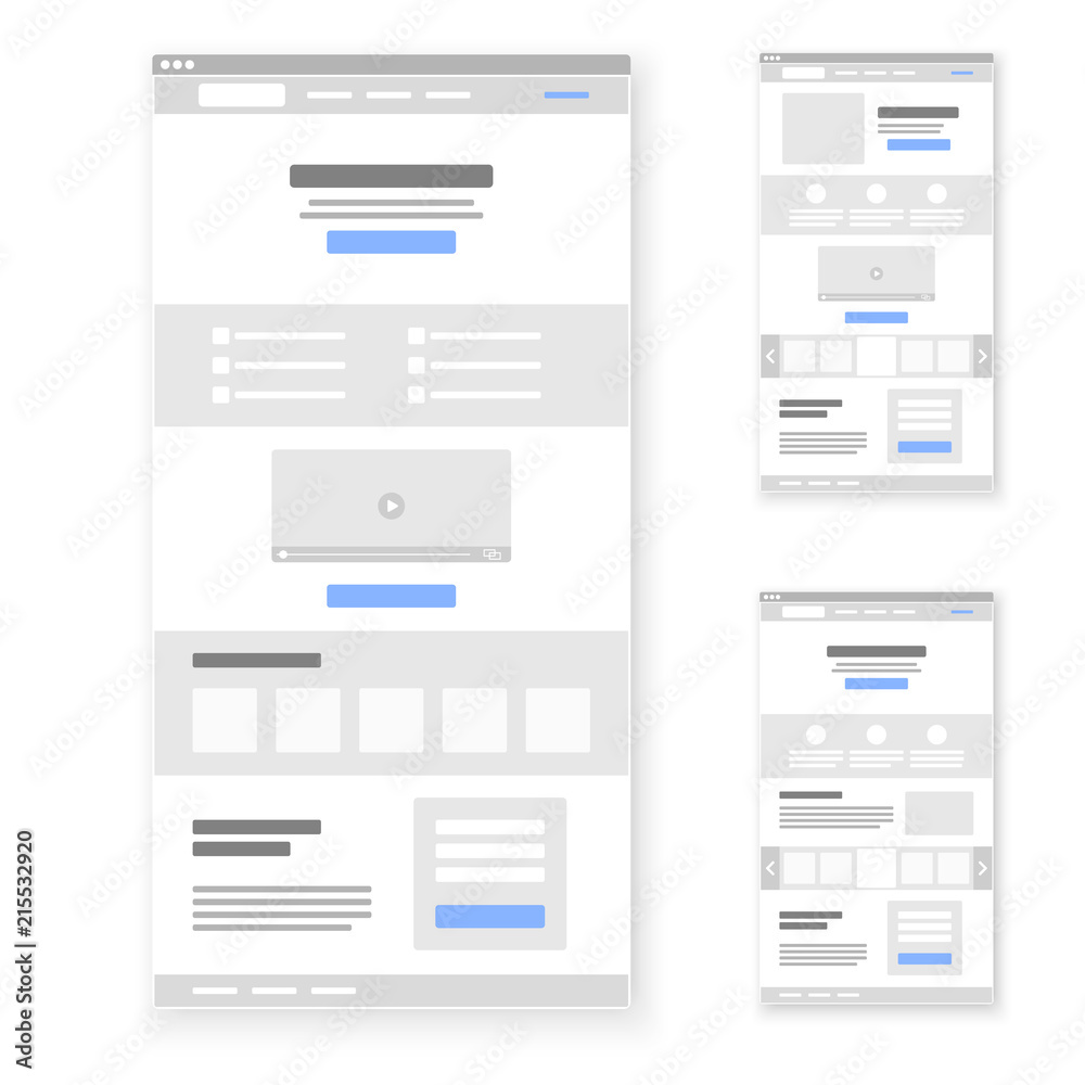 Landing page website wireframe interface template set. Vector illustration Landing page website wireframe interface template set. Vector illustration