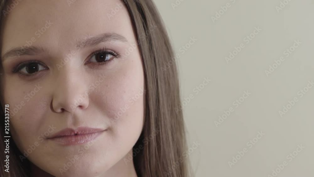close up portrait beautiful young caucasian woman smiling calm female healthy perfect skin feminine beauty copy space background close up portrait beautiful young caucasian woman smiling calm female healthy perfect skin feminine beauty copy space background