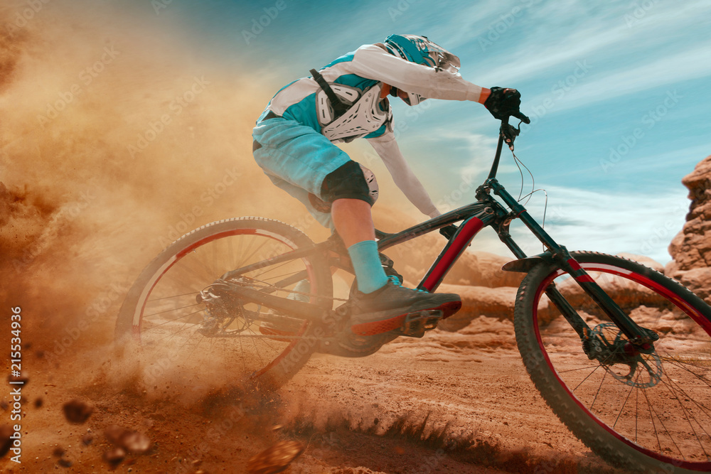 Fototapeta premium Cyclist riding a bicycle. Downhill.
