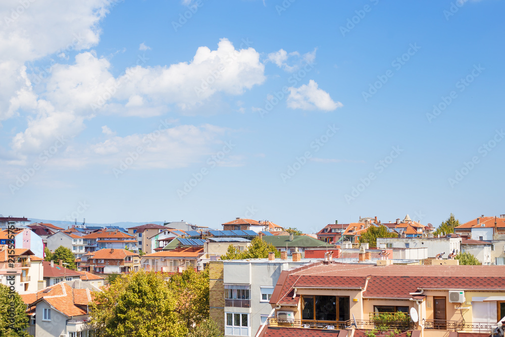 Beautiful roofs of Nessebar, view from above-summer, sun.