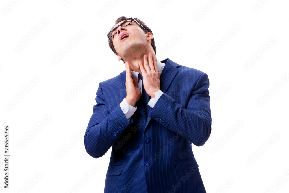 Sick and unhappy businessman isolated on white background Sick and unhappy businessman isolated on white background