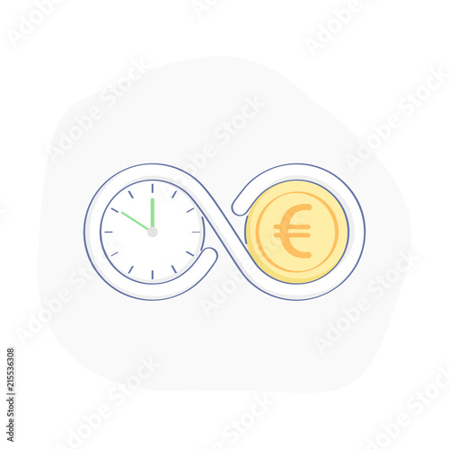 Time is money icon concept, the connection between time and money. Connected Watch and euro coin