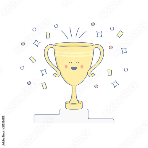 Premium quality icon concept of Success, Winner or Champion. Cup, reward, first place on the pedestal. Flat  outline icon design.