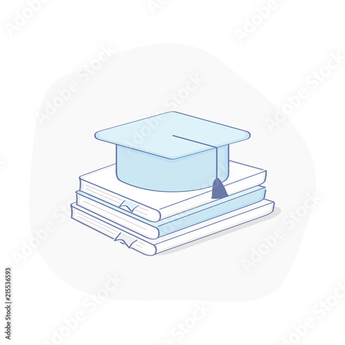 Graduation University cap, education icon, academic university hat on the pile of books. Education, university or college icon concept