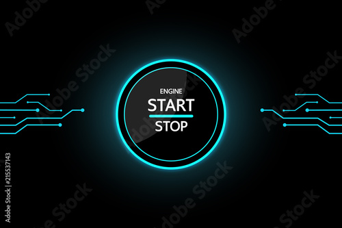 Car Start Button on black background modern design for future.