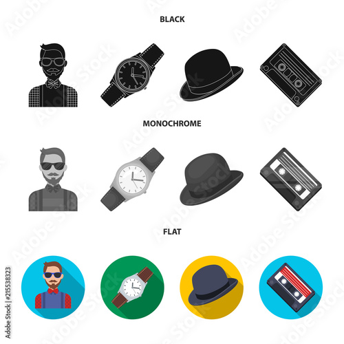 Hipster, fashion, style, subculture .Hipster style set collection icons in black, flat, monochrome style vector symbol stock illustration web.