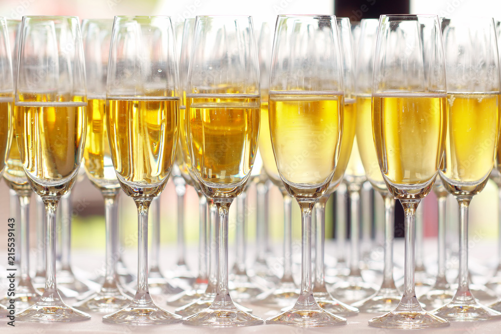 Champagne for bride and groom at wedding reception Champagne for bride and groom at wedding reception