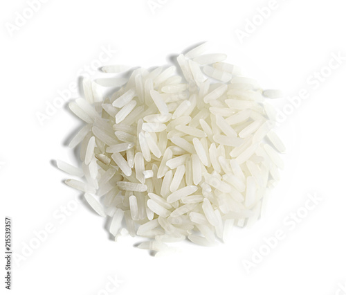 milled rice on white background.
