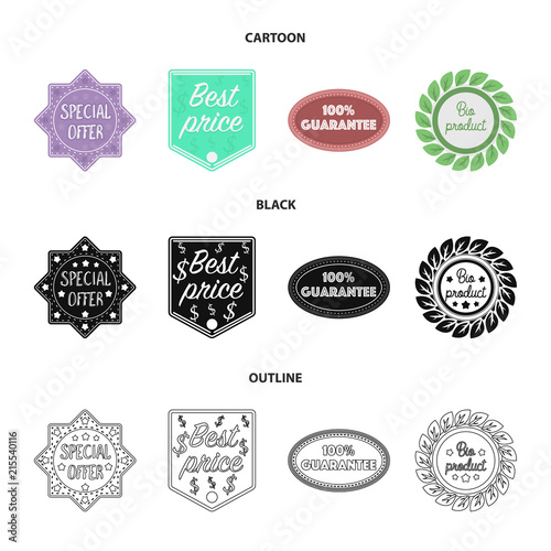 Special offer, best prise, guarantee, bio product.Label,set collection icons in cartoon,black,outline style vector symbol stock illustration web.