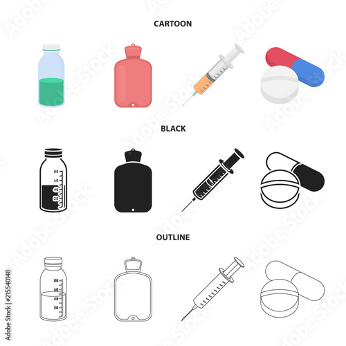 Solution, warmer, syringe, pills.Medicine set collection icons in cartoon,black,outline style vector symbol stock illustration web.