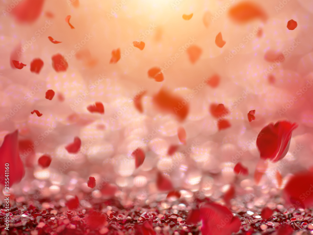 Red Sparkling Glitter bokeh Background.