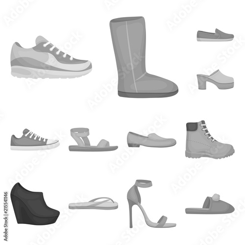 A variety of shoes monochrome icons in set collection for design. Boot, sneakers vector symbol stock web illustration.