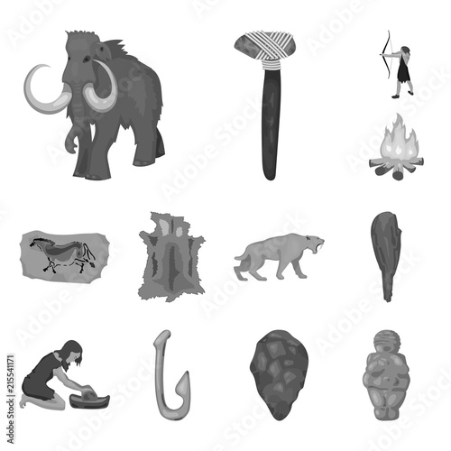 Life in the Stone Age monochrome icons in set collection for design. Ancient people vector symbol stock web illustration.