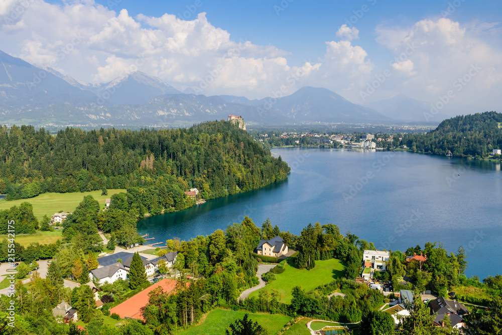 The castle of Bled and the picturesque lake Bled, a popular tourist destination in Slovenia.