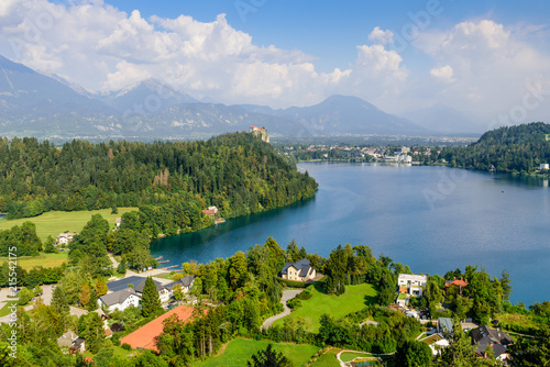 The castle of Bled and the picturesque lake Bled, a popular tourist destination in Slovenia.