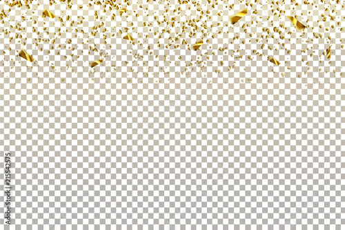 Vector realistic isolated golden confetti for decoration and covering on the transparent background. Concept of happy birthday  party and holidays.