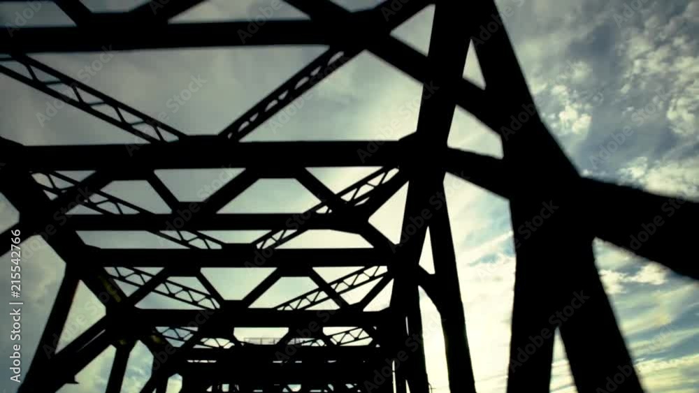 Crossing over a bridge looking up in Jersey city New jersey in the evening. Crossing over a bridge looking up in Jersey city New jersey in the evening.