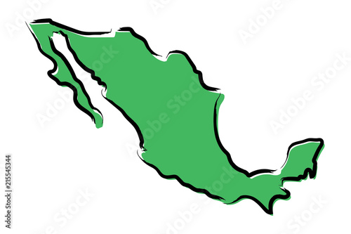 Stylized green sketch map of Mexico