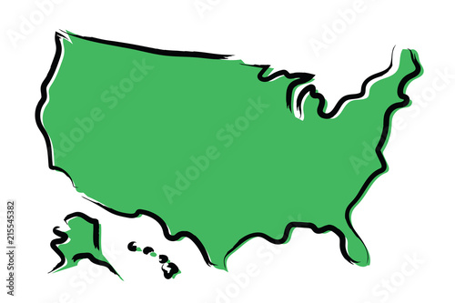 Stylized green sketch map of USA