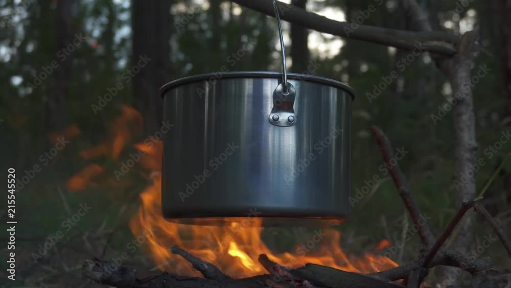 Tourist cauldron on fire during camping trip 4K