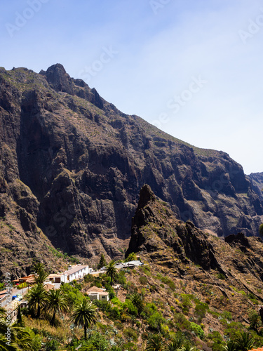 View of Masca village with palms and mountains, Tenerife, Canary islands, Spain © Stephen Davies