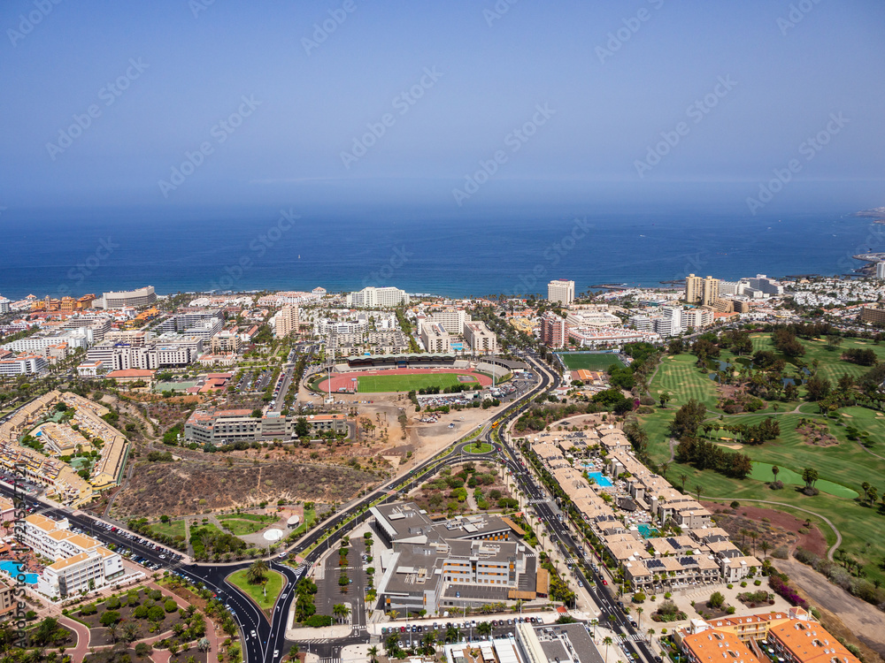 Fototapeta premium Aerial view of the south side of the Tenerife Island, including playa de las americas