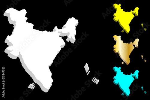 3D map of India (Republic of India) -  white, yellow, blue and gold - vector illustration