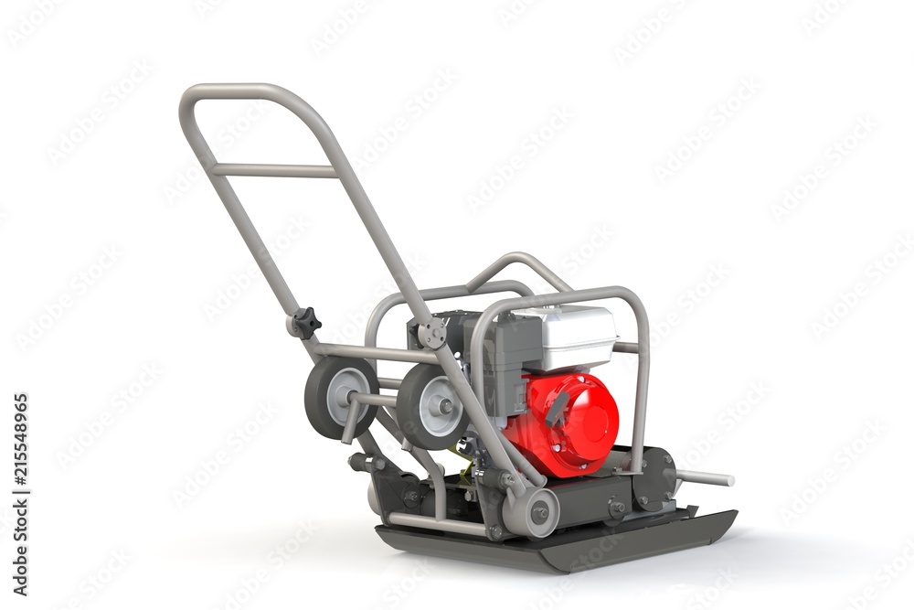 3D modeling of a construction vibration plate with a two-stroke internal combustion engine. 3D modeling of a construction vibration plate with a two-stroke internal combustion engine.