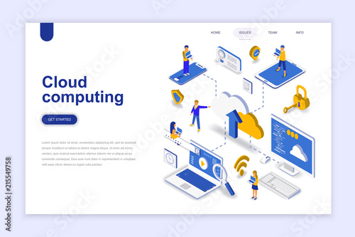 Cloud computing modern flat design isometric concept. Business technology and people concept. Landing page template. Conceptual isometric vector illustration for web and graphic design.