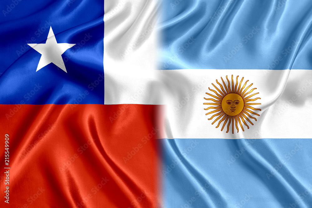 Foto de Chile and Argentina flag silk do Stock