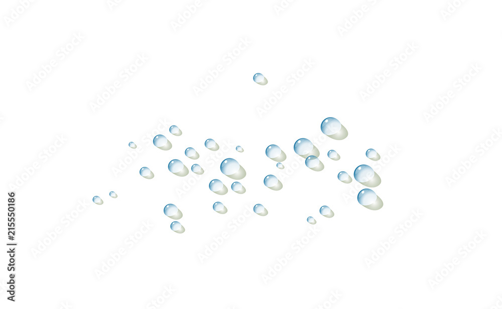 Drops of water lie on the surface, a transparent background. Vector illustration.