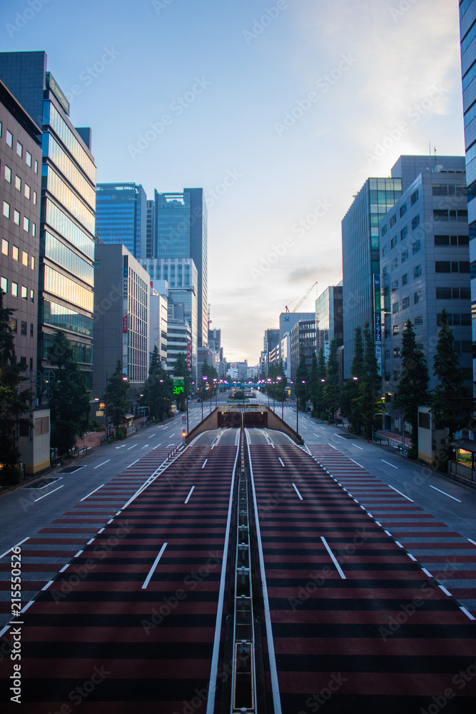 Fototapeta premium Empty, early morning four-lane street in Tokyo