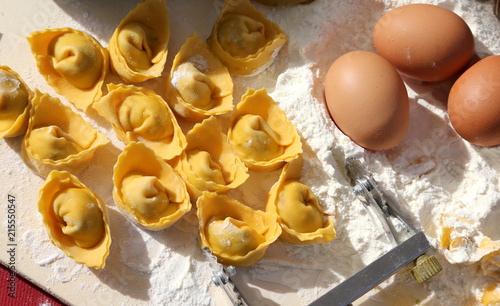 homemade tortellini made with eggs and white flour photo