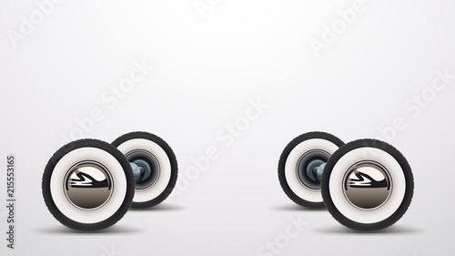 retro car wheels with shadows