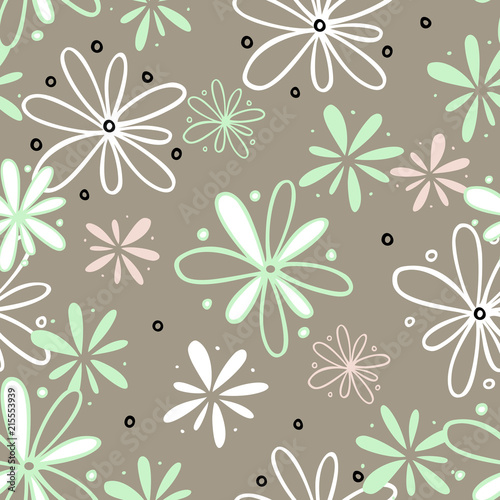seamless vector background of flowers and graphic elements in pastel colors