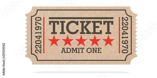 Slika na platnu Cinema old type ticket beige isolated recycle, top view on a white background, 3d illustration