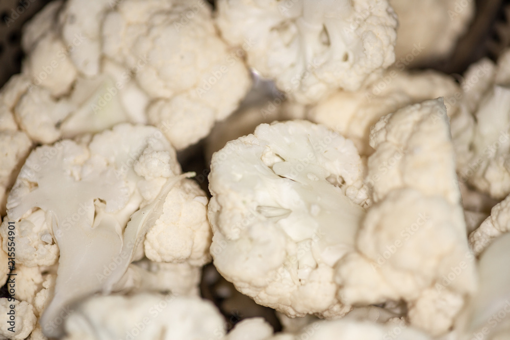 Cauliflower in a pot ready to be steamed Cauliflower in a pot ready to be steamed