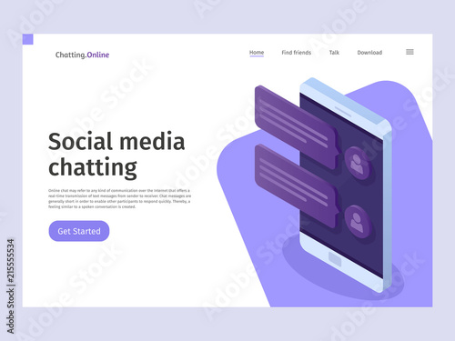 Chatting and messaging social networking concept. Landing page template. Vector 3d isometric illustration.