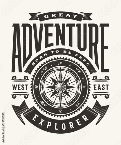 Vintage Great Adventure Typography (One Color). T-shirt and label graphics in woodcut style. Editable EPS10 vector illustration.