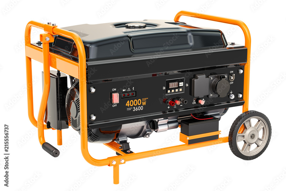 Gasoline Generator with frame and wheels. 3D rendering