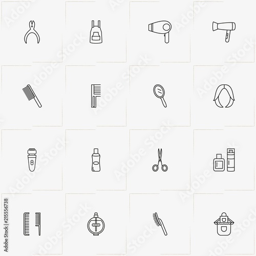 Barbershop line icon set with shaver, perfume and hair dryer