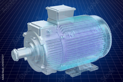 Visualization 3d cad model of electric motor, 3D rendering photo