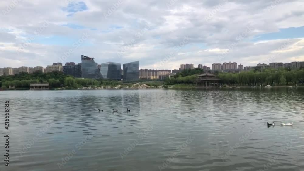 Panorama of Qujianchi park in Xian, China Panorama of Qujianchi park in Xian, China