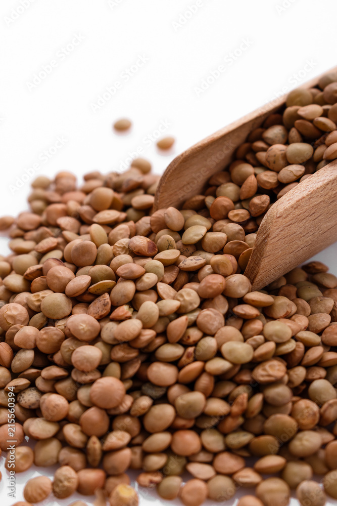 raw lentils on a white acrylic background