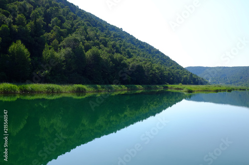 Beautiful reflection on Krka river water at Skradin, Croatia